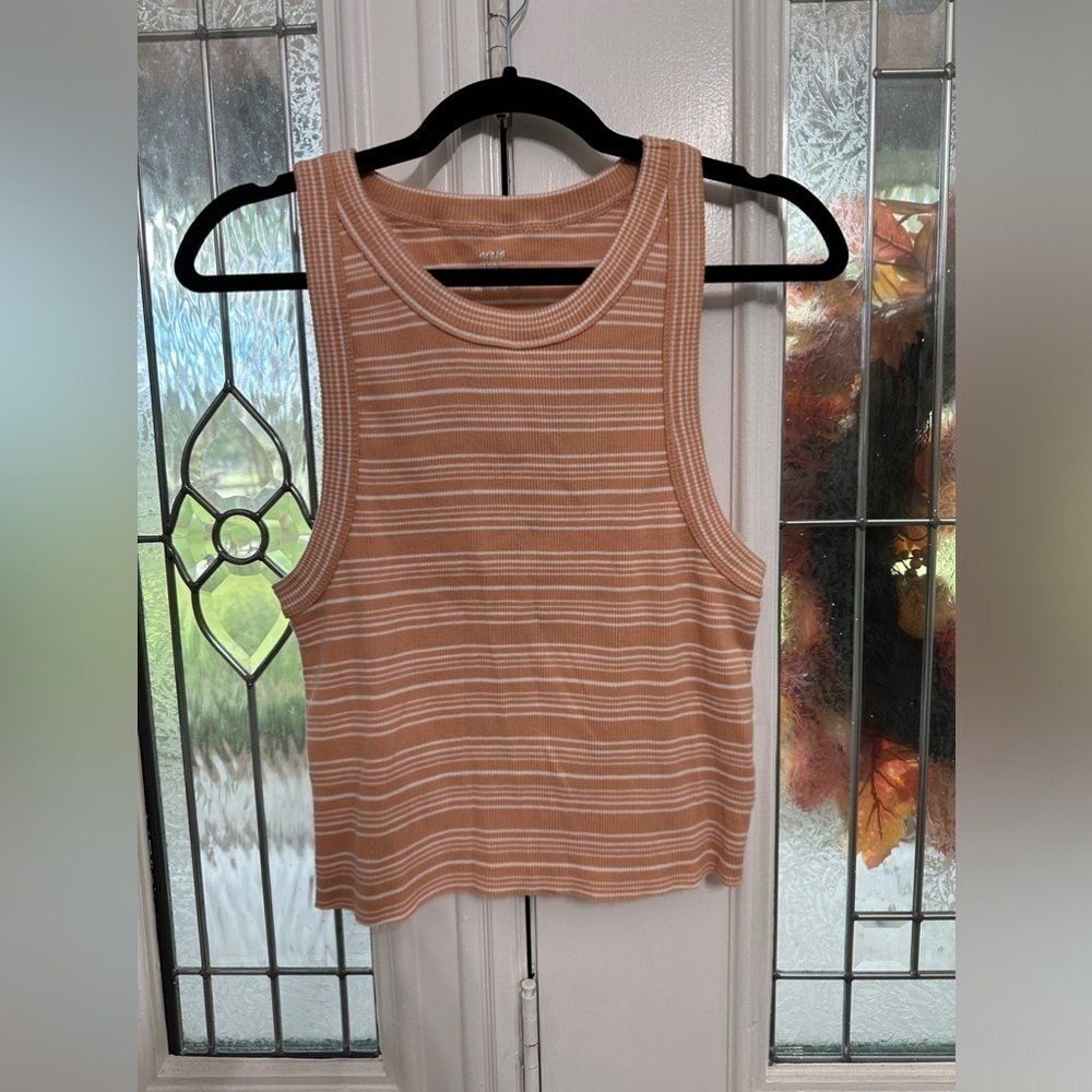 Aerie pink and white stripe tank top size large - NWT